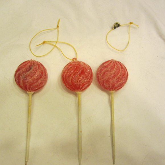 VTG 60'S RED LOLLIPOP ORNAMENTS, SWIRL W/SUGAR COAT, STAR BRAND CO - Picture 1 of 6